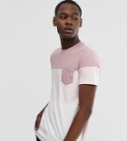 Asos Design Tall Organic Cotton T-shirt With Contrast Yoke And Panel In Interest Fabric - White