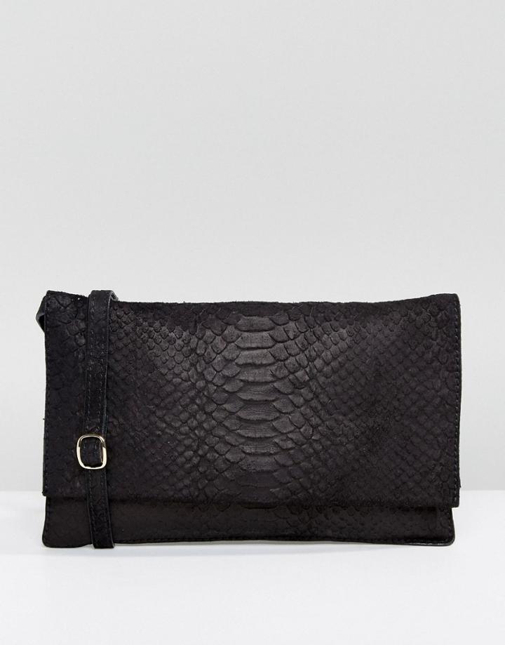 Warehouse Suede Embossed Crossbody Bag - Black
