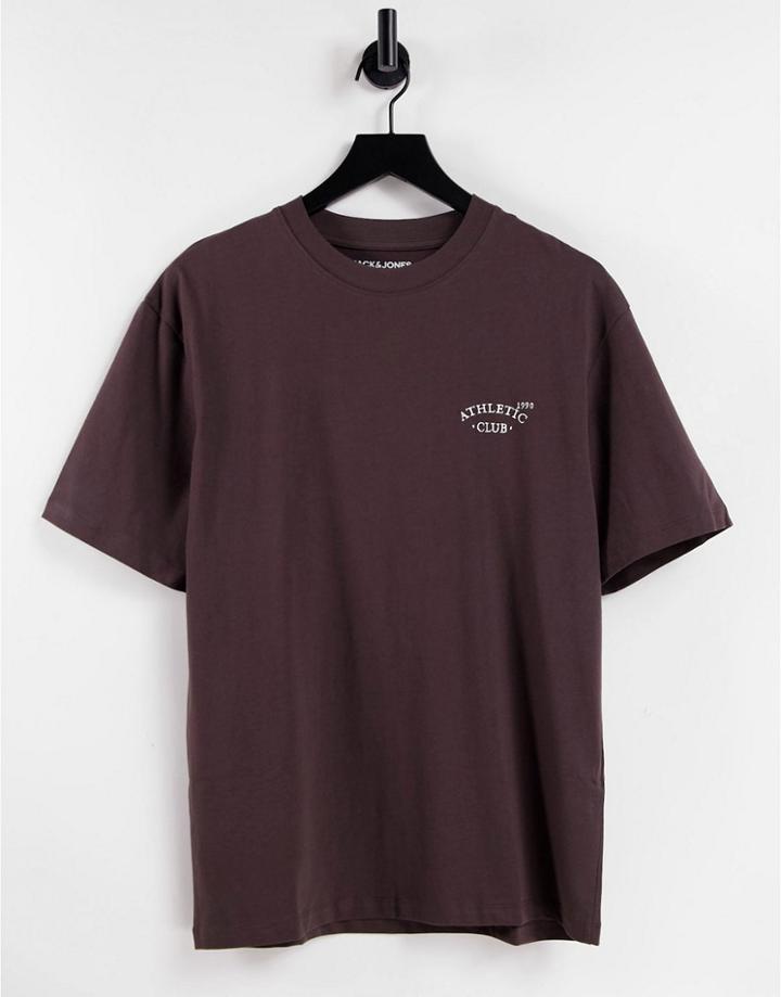 Jack & Jones Originals Relaxed Fit T-shirt With Chest Print In Brown