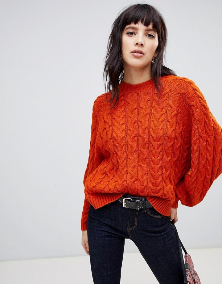 Stradivarius Cable Knitted Sweater - Green