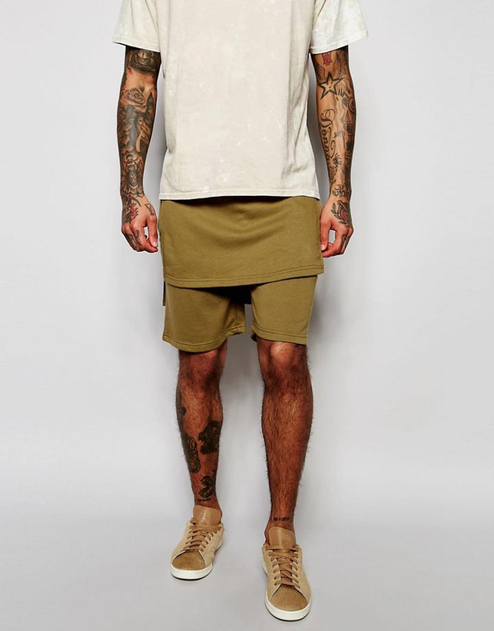 Underated Sweat Shorts With Layering - Khaki