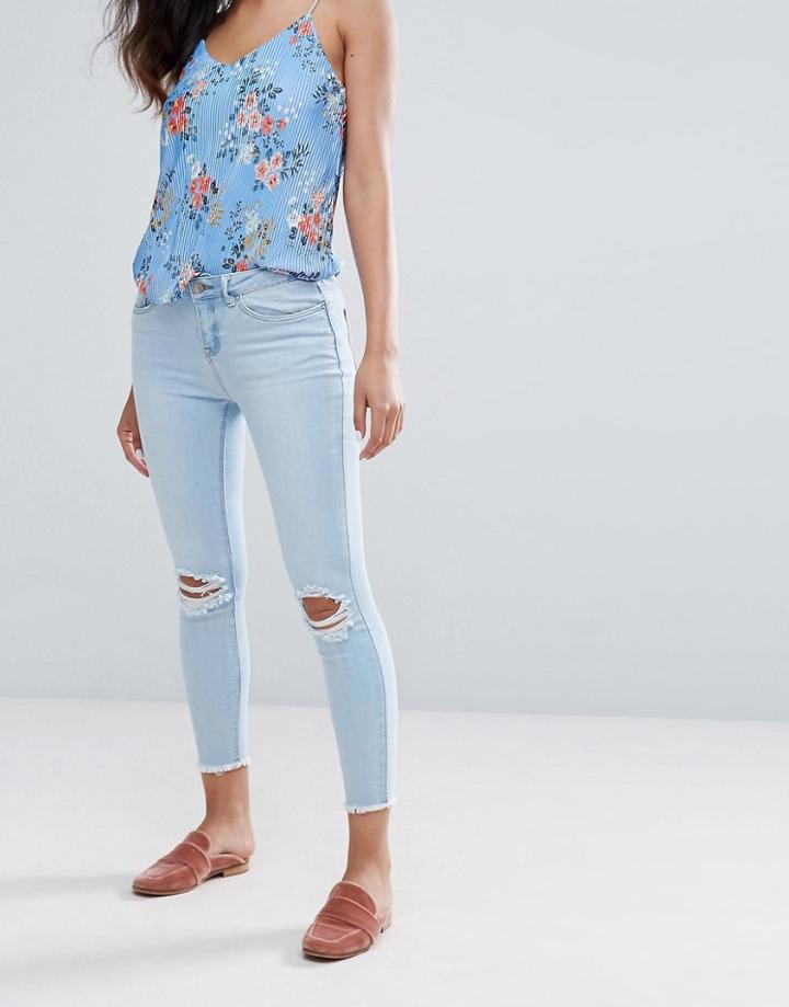 New Look Bling Gemstone Ripped Skinny Jeans - Black