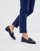 Asos Design Mantra Loafer Flat Shoes In Navy Croc