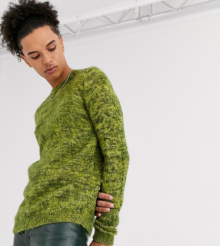Asos Design Tall Fluffy Textured Knit Sweater In Green Twist