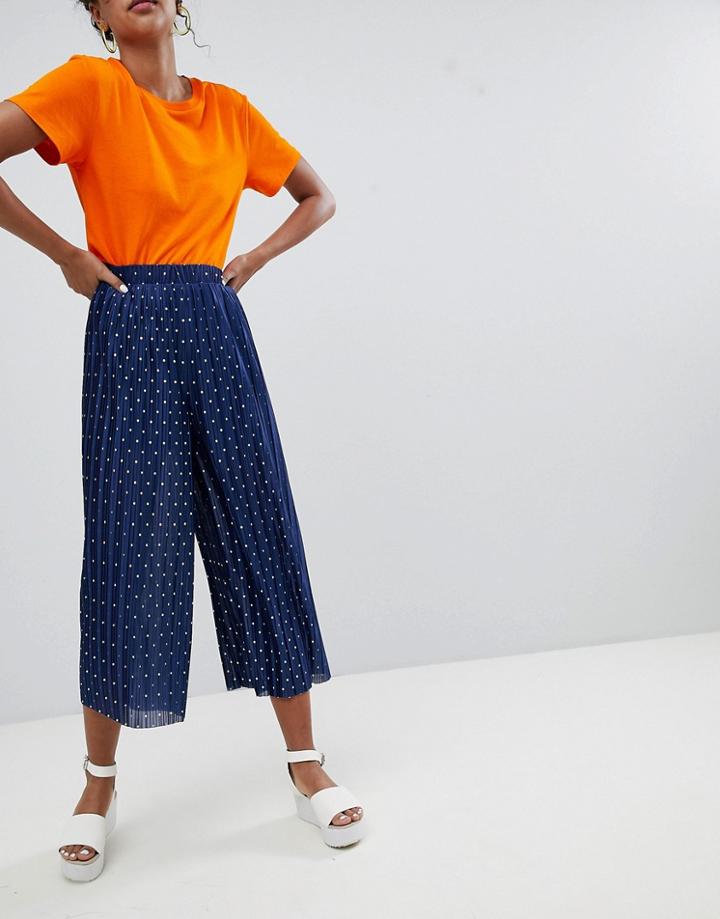 Monki Wide Leg Pleated Pants - Navy