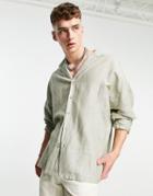 Asos Design Drop Shoulder Oversized Linen Shirt With Revere Collar In Green