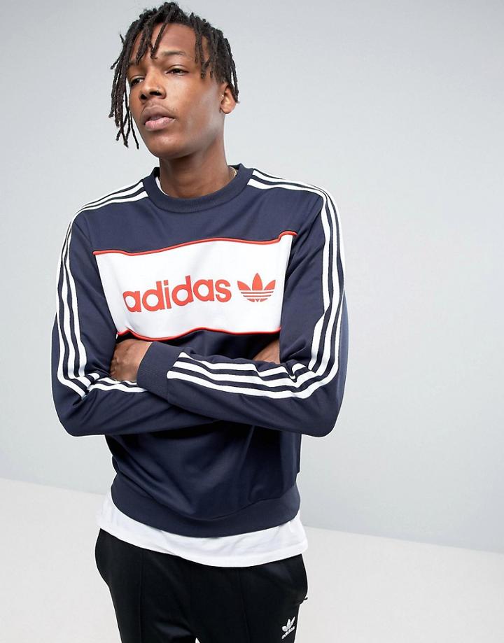 Adidas Originals London Pack Block Crewneck Sweatshirt In Blue Bk7809 - Blue