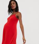 New Look Maternity Button Front Rib Dress In Bright Red