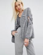 Oneon Hand Knitted Cardigan With Cable And Open Lattice Sleeve - Gray