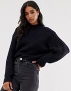 Asos Design Chunky Sweater With Crew Neck-navy