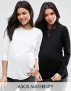 Asos Maternity Crew Neck Top With Long Sleeves 2 Pack - Multi