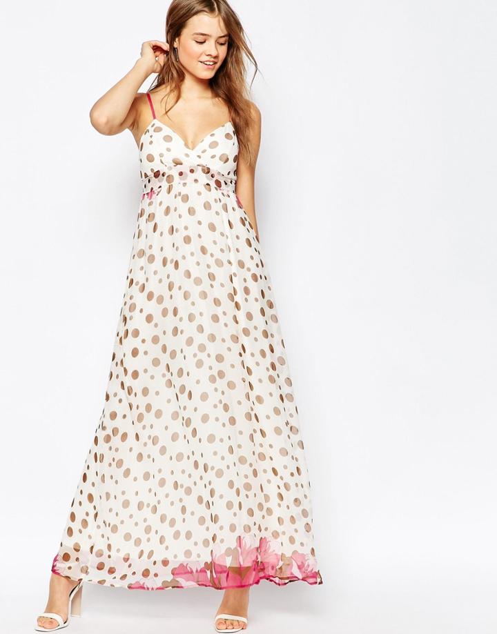 Traffic People Silk Cami Maxi Dress In Polka Dot Print
