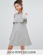 Asos Petite Cold Shoulder Ruffle Sweat Dress - Gray