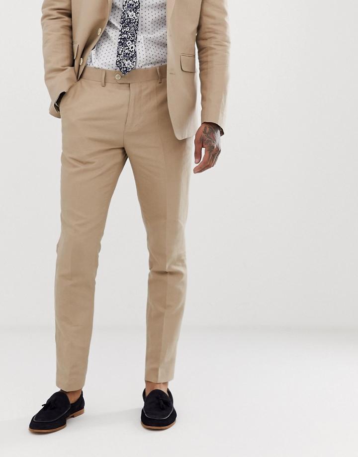 Gianni Feraud Wedding Slim Fit Linen Plain Pants