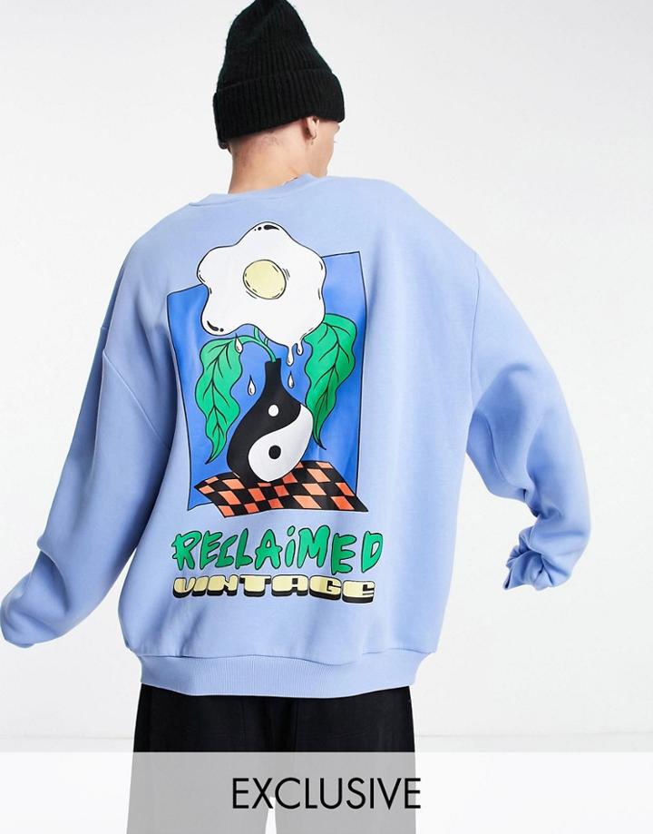 Reclaimed Vintage Inspired Organic Cotton Sweatshirt With Yin Yang Back Graphic In Washed Blue-blues