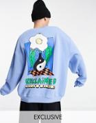 Reclaimed Vintage Inspired Organic Cotton Sweatshirt With Yin Yang Back Graphic In Washed Blue-blues
