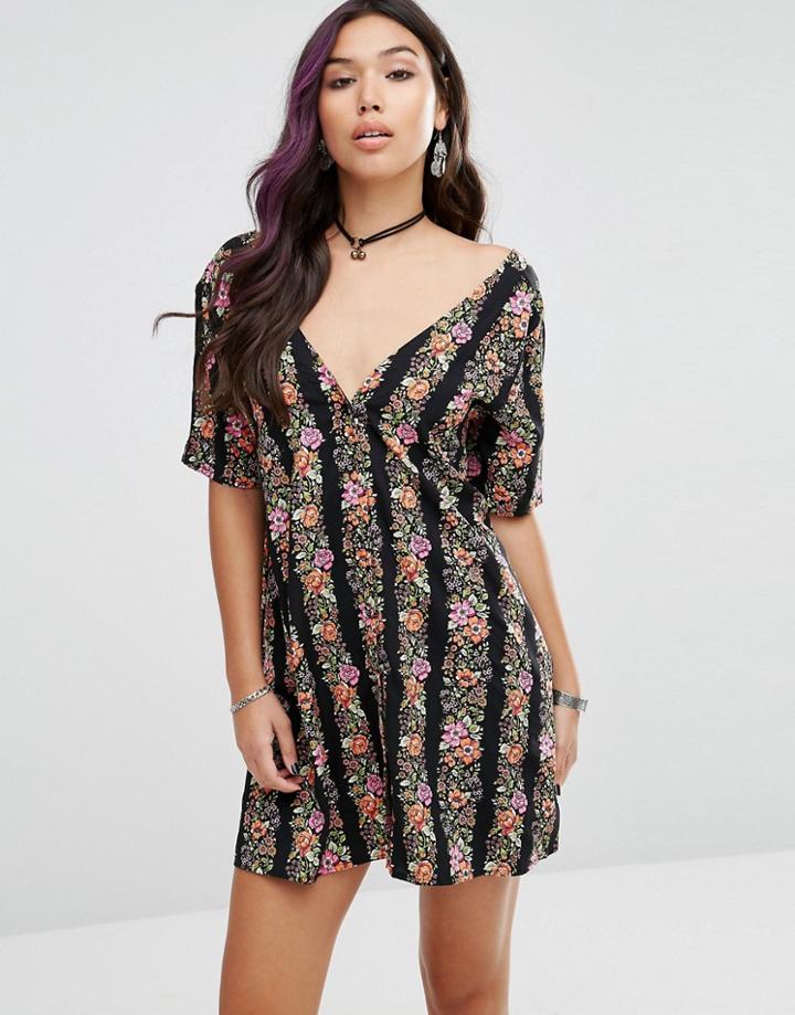 Motel Tea Dress In Festival Stripe Floral - Multi