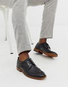 Base London Motif Brogues In Hi Shine Black