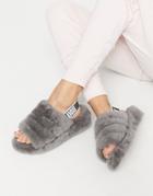 Ugg Fluff Yeah Logo Slippers In Charcoal-grey