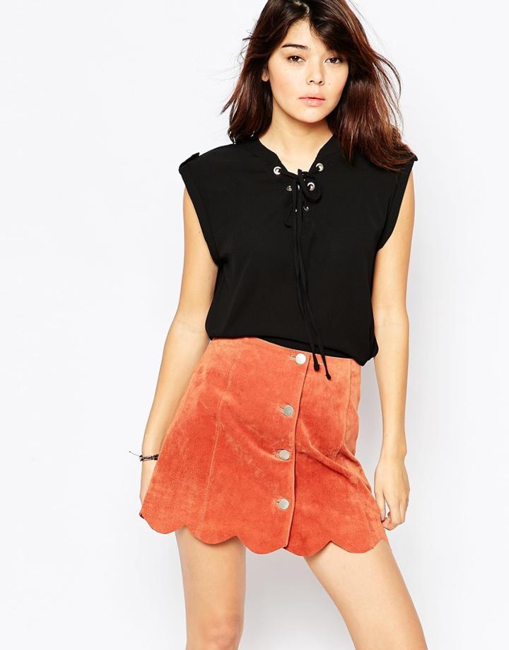 Brave Soul Lace Up Top - Black