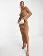 & Other Stories Long Sleeve Knit Midi Dress In Light Brown