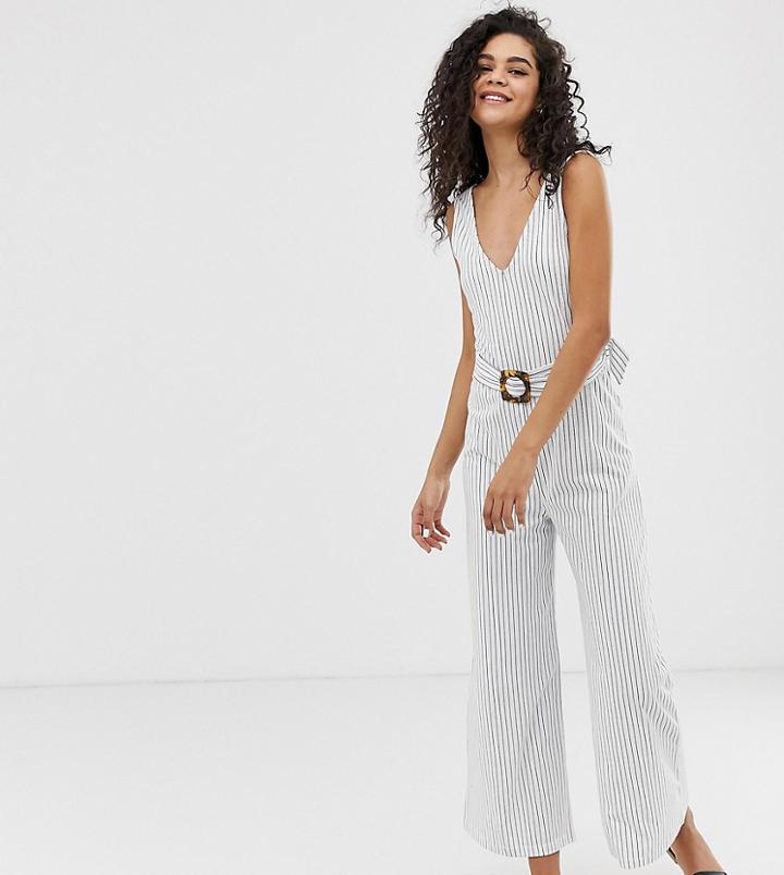 Asos Design Tall Stripe V Neck Jumpsuit With Belt - Multi
