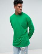 Asos Oversized Long Sleeve T-shirt With Cuff In Green - Green