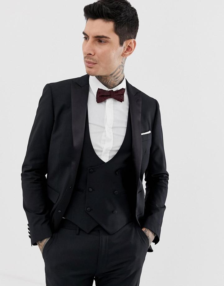 Devils Advocate Skinny Fit Tuxedo Suit Jacket - Black