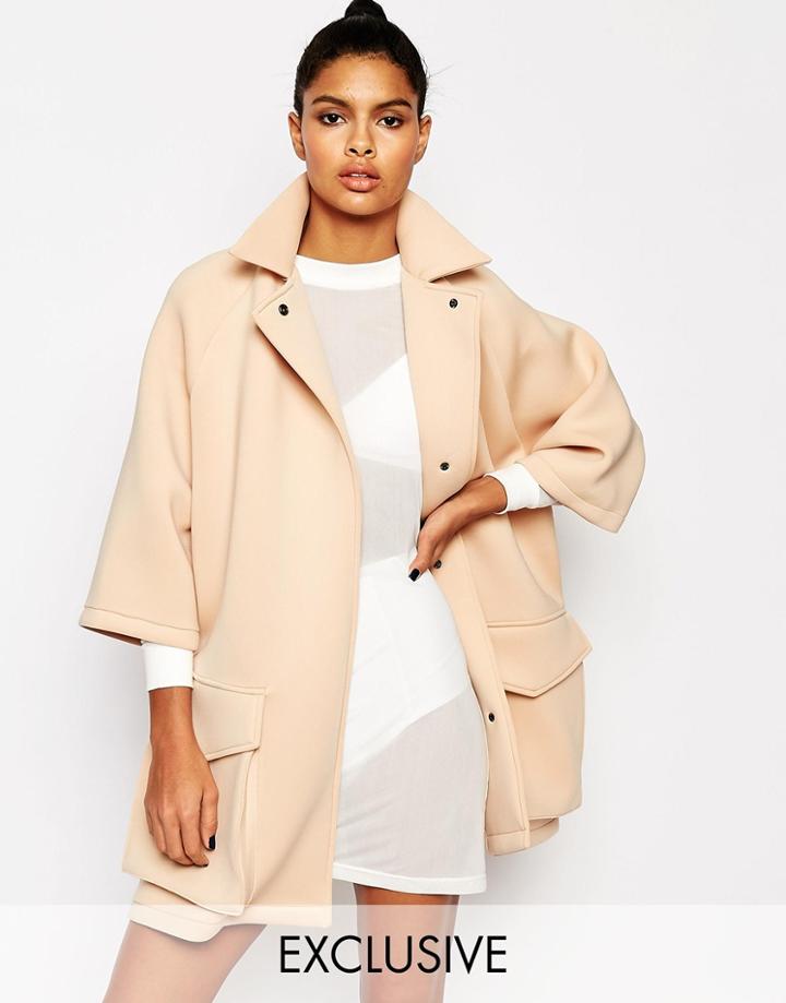 Story Of Lola Neoprene Wrap Front Short Duster Jacket - Nude