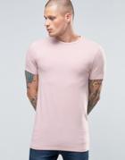 Asos Longline Muscle T-shirt With Crew Neck In Pink Marl - Pink