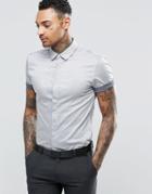 Asos Skinny Shirt In 2 Tone Blue With Short Sleeves - Blue