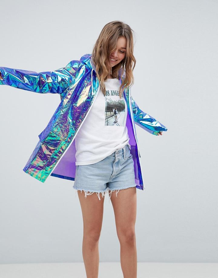 Brave Soul Unicorn Iridescent Rain Trench - Purple
