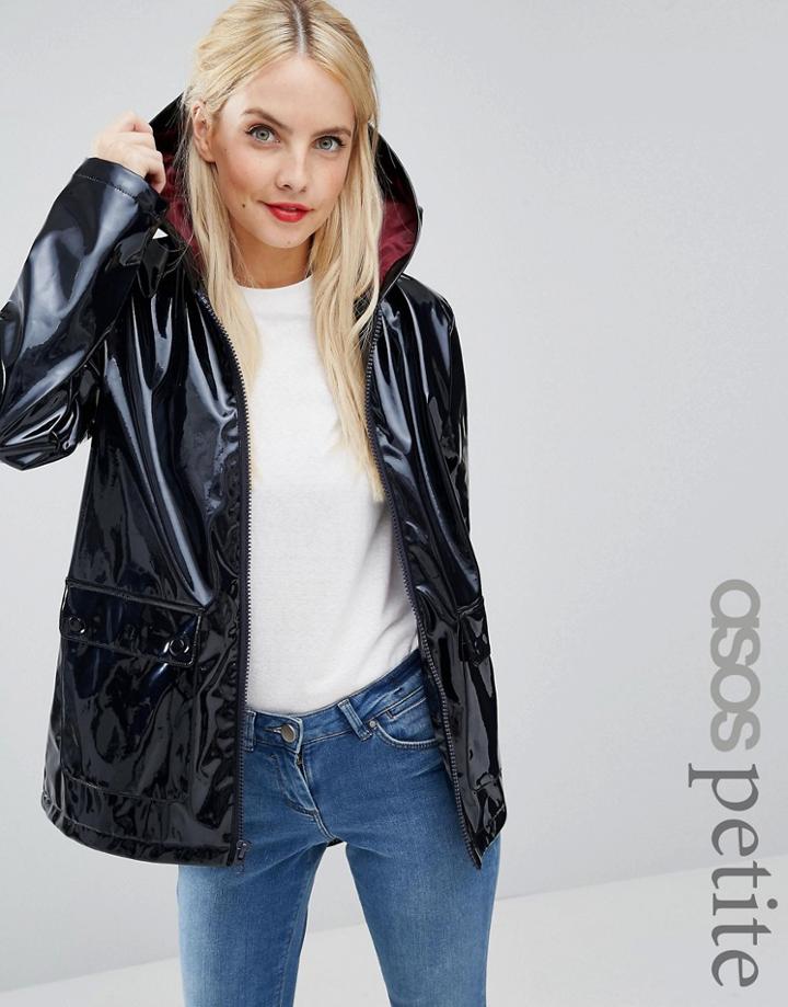 Asos Petite High Shine Rain Trench - Navy