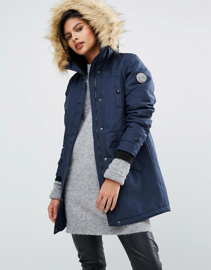 Vero Moda Parka With Faux Fur Collar - Navy