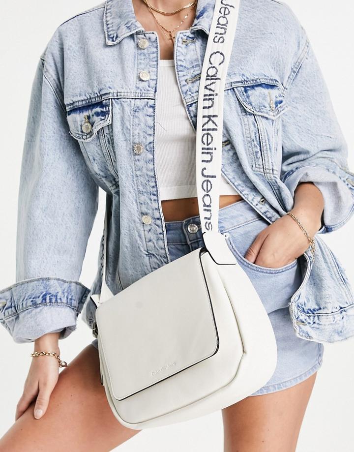 Calvin Klein Jeans Logo Strap Crossbody Bag In Ecru-white