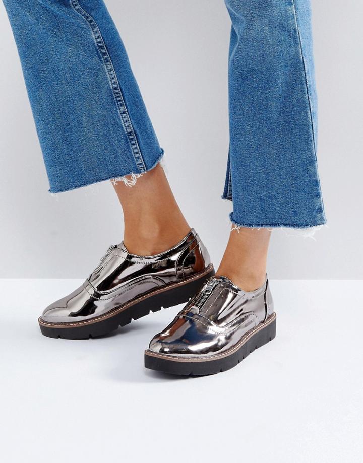 London Rebel Zip Front Flatform Shoe - Gray