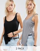 Asos The Scoop Neck Tank In Slouchy Rib With Side Splits 2 Pack - Gray