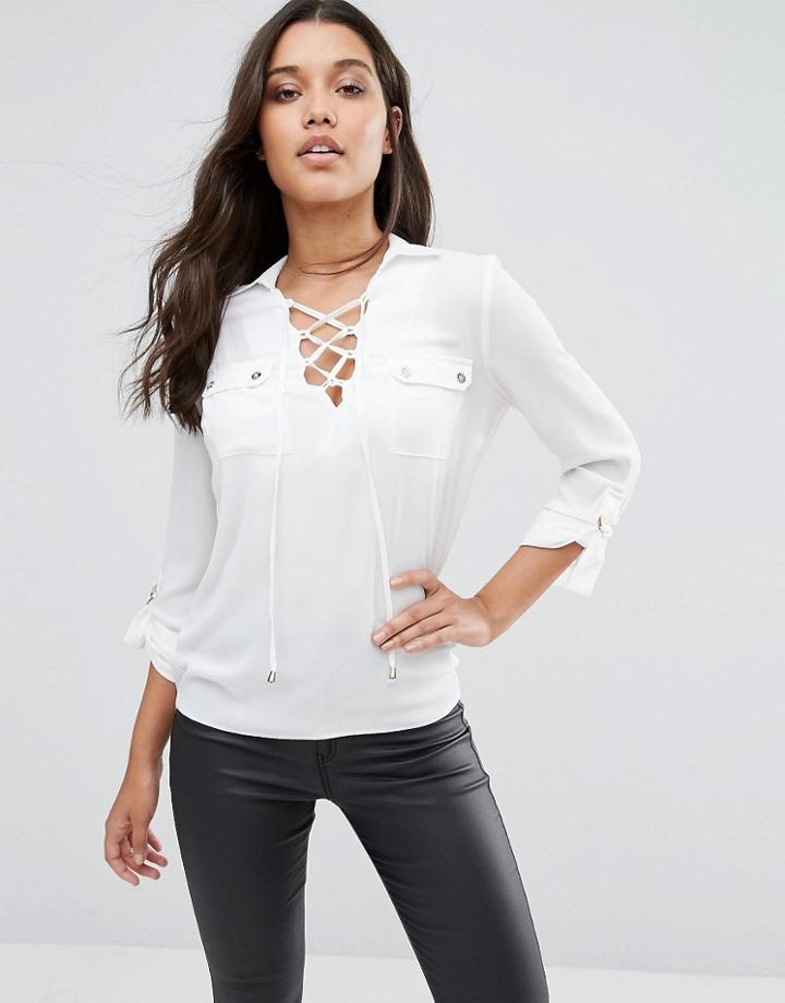 Lipsy Lace Up Front Blouse - White