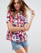 Asos T-shirt In Floral Spot With Ruffle Hem - Multi