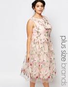 Chi Chi London Plus Allover Premium Embroidered Midi Prom Skater Dress - Multi