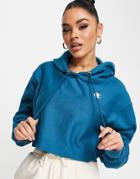Champion Cropped Hoodie With Small Logo In Mid Blue