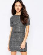 Mela Loves London Midi 3/4 Sleeve Checked Shift Dress - Gray