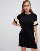 Prettylittlething Sleeve Stripe T-shirt Dress - Black