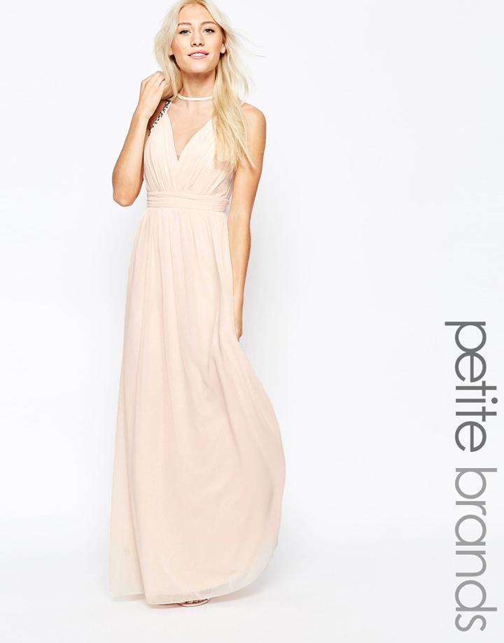 Little Mistress Petite Maxi Dress With Mesh Neckline - Nude