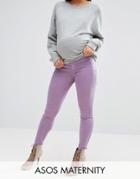 Asos Maternity Rivington High Waist Denim Jeggings In Washed Lilac - Purple