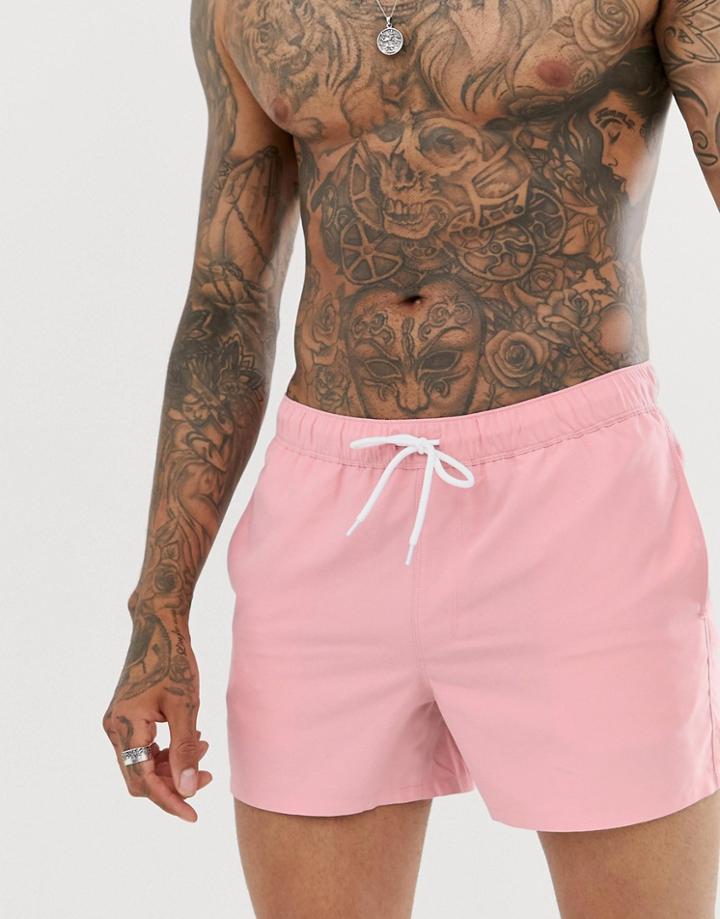 Asos Design Swim Shorts In Pink Short Length - Pink