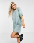 Noisy May Mini Sweatshirt Dress With Puff Sleeves In Washed Blue-grey