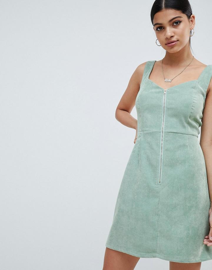 Missguided Cord Zip Detail Mini Dress - Green