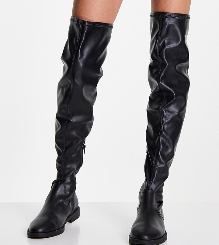 Asos Design Wide Fit Kalani Over The Knee Boots In Black