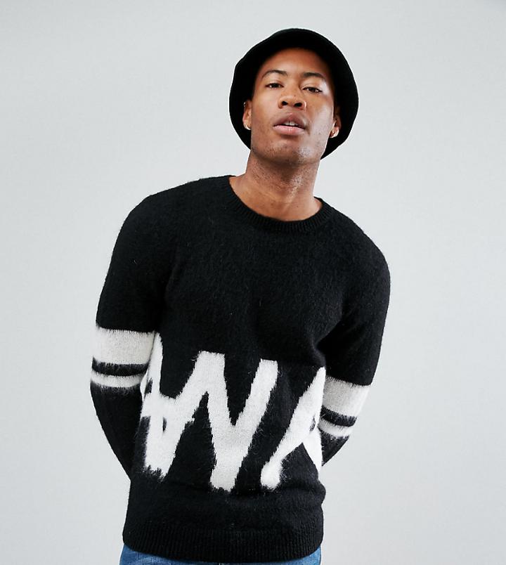 Asos Tall Fluffy Sweater With Monochrome Graphic - Black